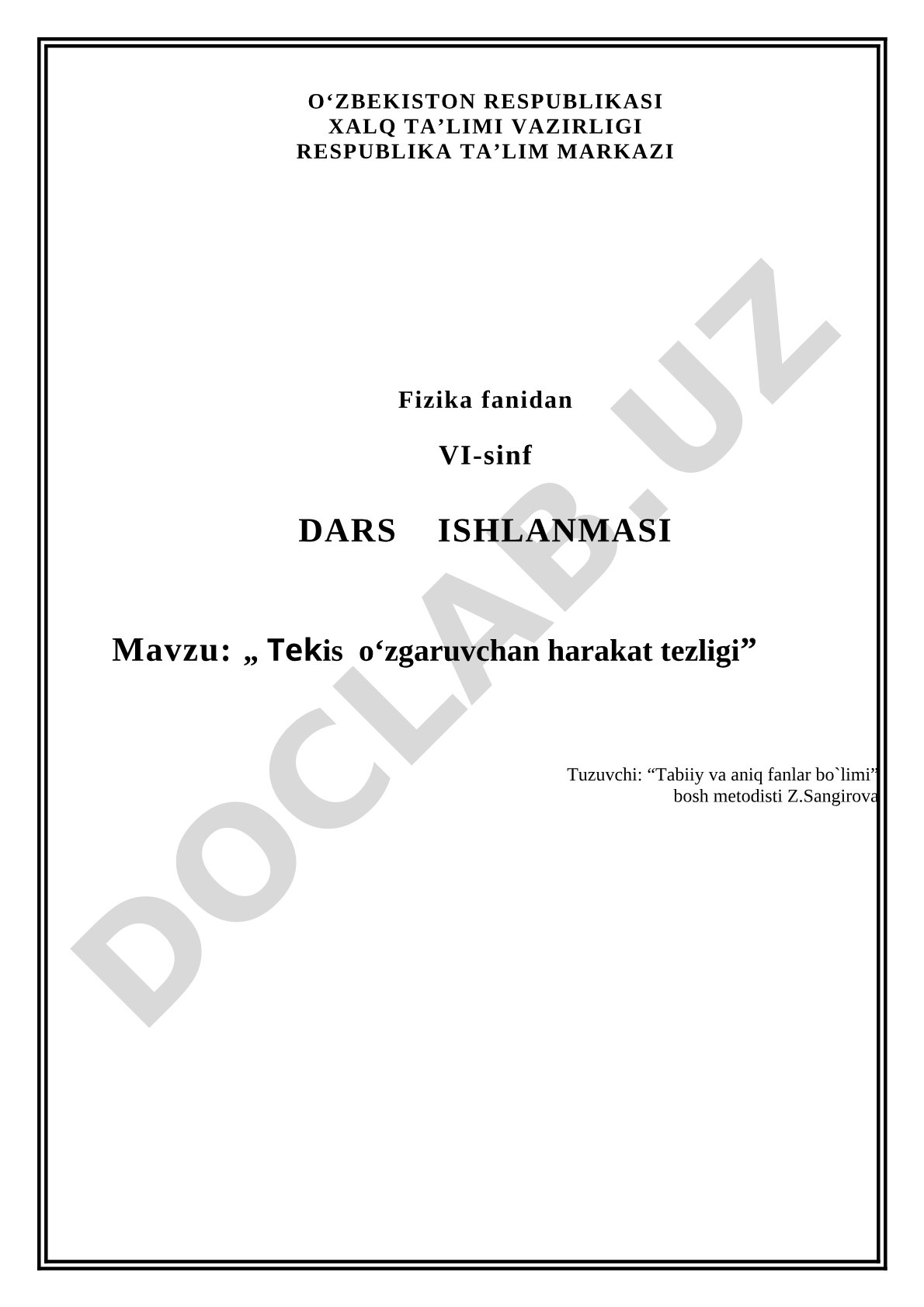 Tekis o'zgaruvchan harakat tezligi