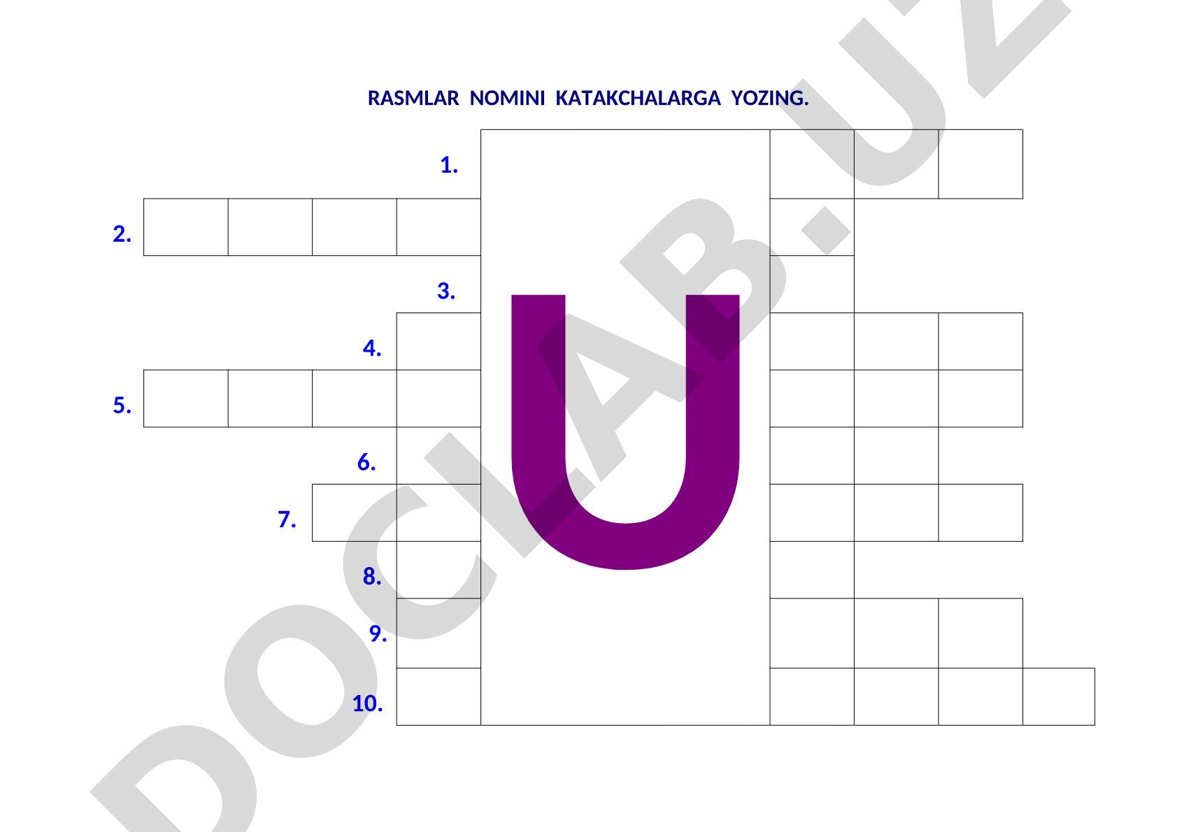 Rasmlar nomini katakchalarga yozish
