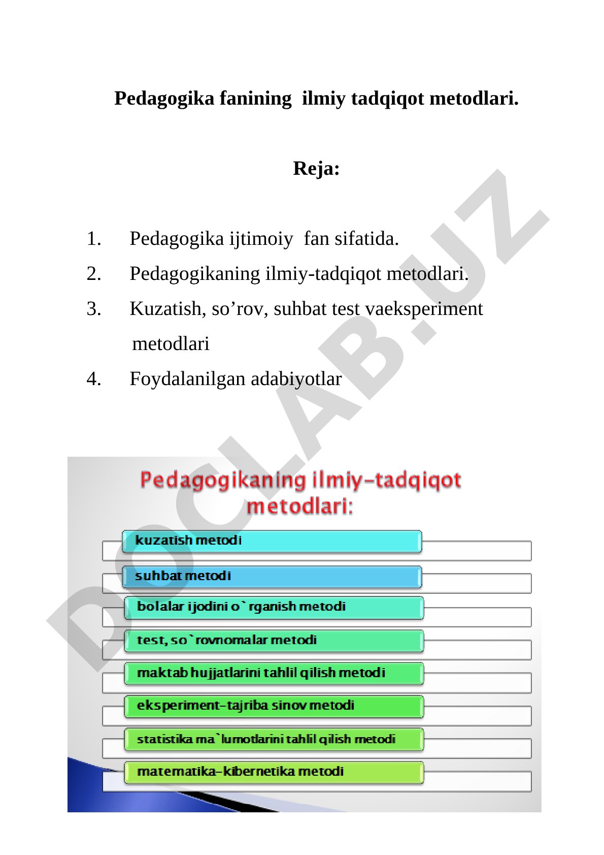 Pedagogika fanining ilmiy tadqiqot metodlari