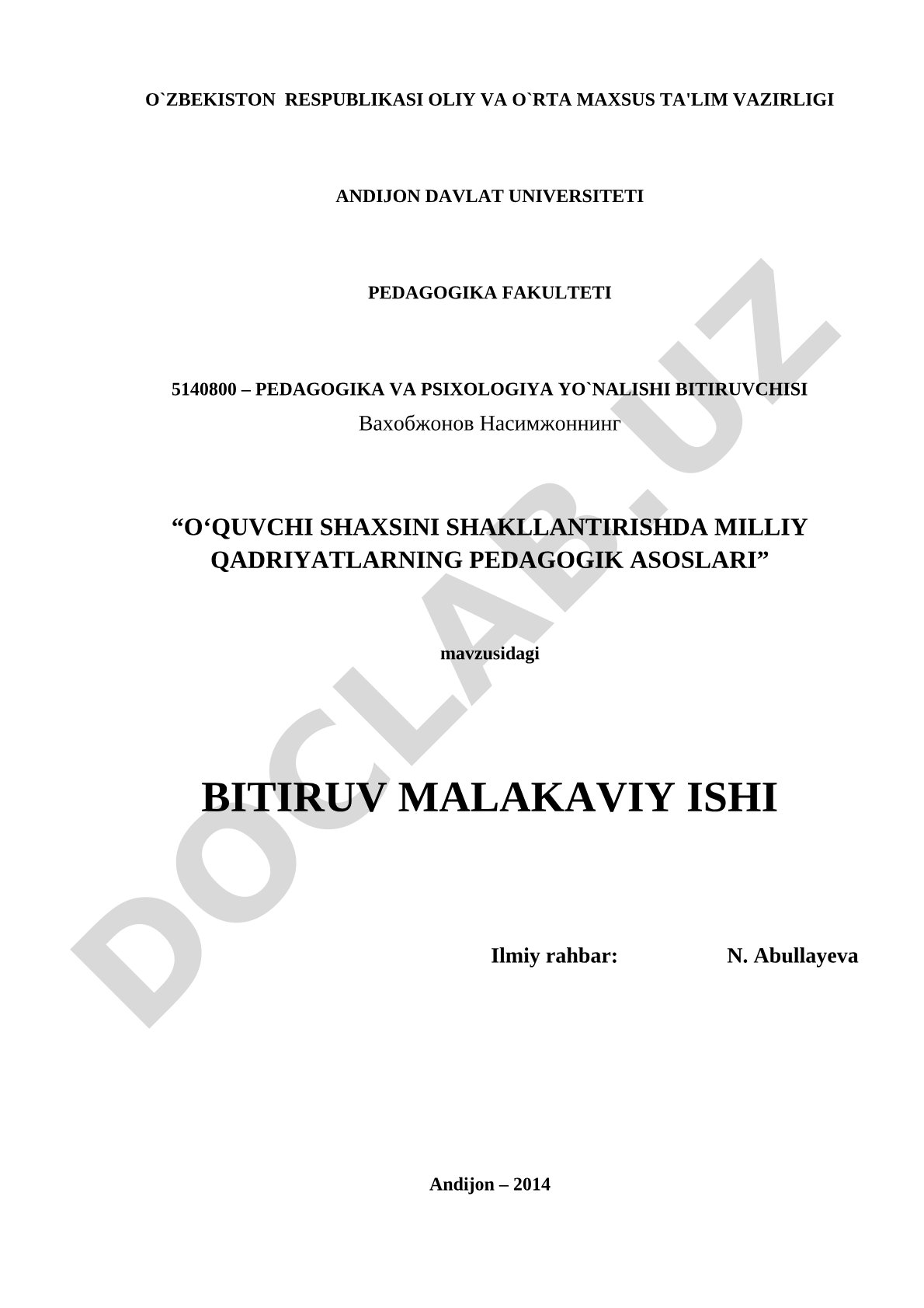 O‘quvchi shaxsini shakllantirishda milliy qadriyatlarning pedagogik asoslari