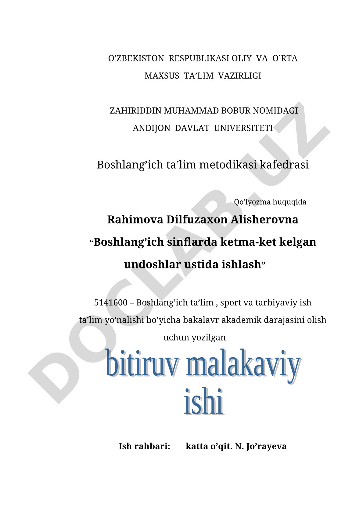 Boshlang'ich sinflarda ketma-ket kelgan undoshlar ustida ishlash