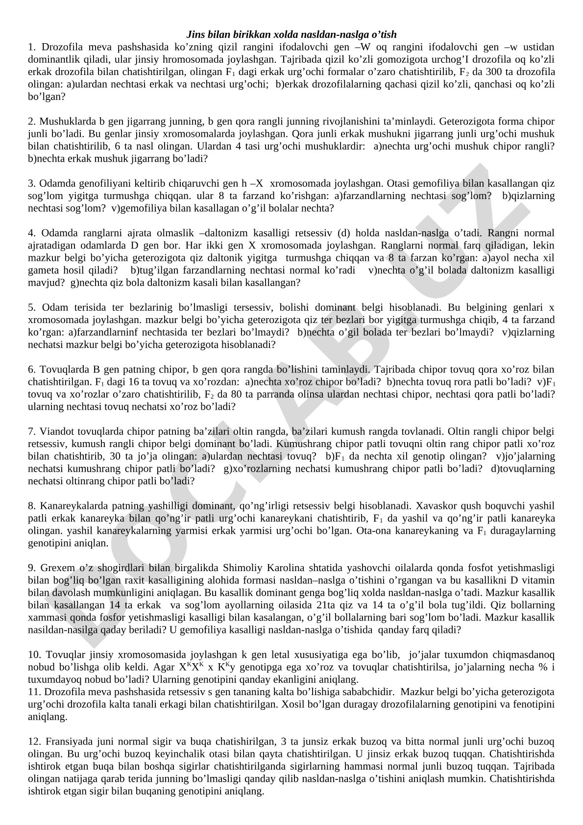 Jins bilan birikkan holda nasldan-naslga o'tish