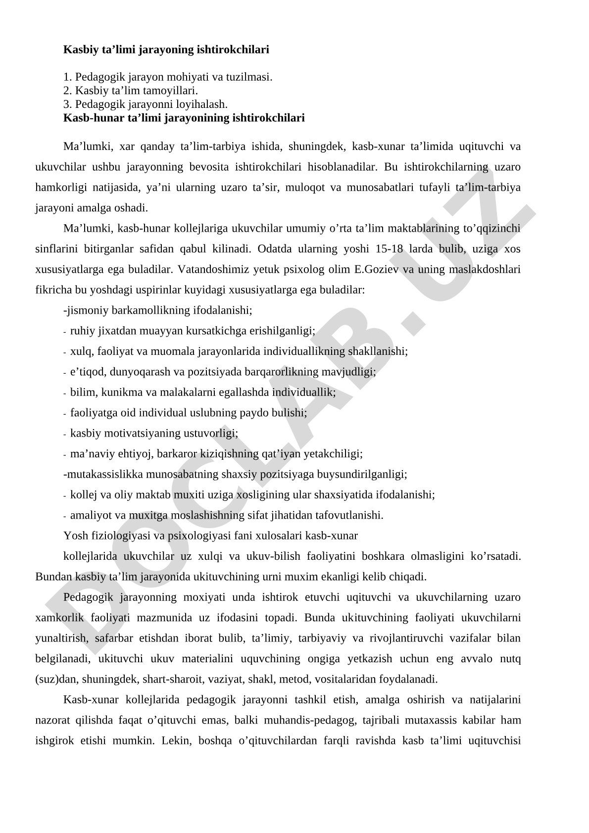 Kasbiy ta'lim jarayonining ishtirokchilari