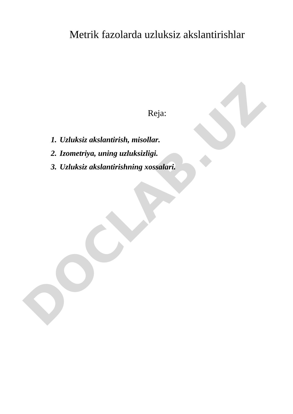 Metrik fazolarda uzluksiz akslantirishlar