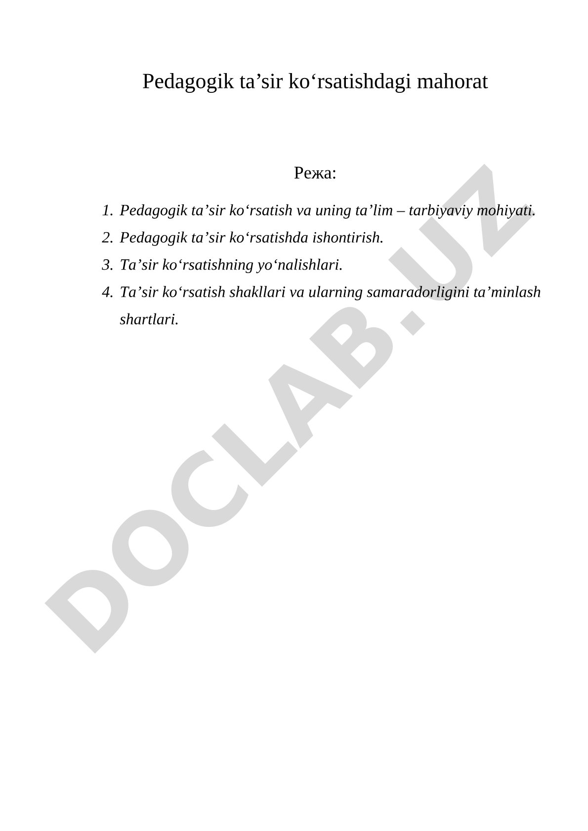 Pedagogik ta'sir ko'rsatishdagi mahorat