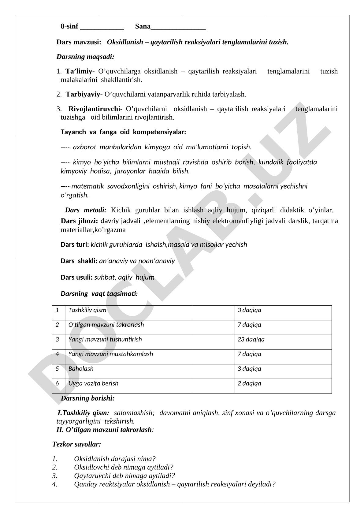 Oksidlanish – qaytarilish reaksiyalari tenglamalarini tuzish