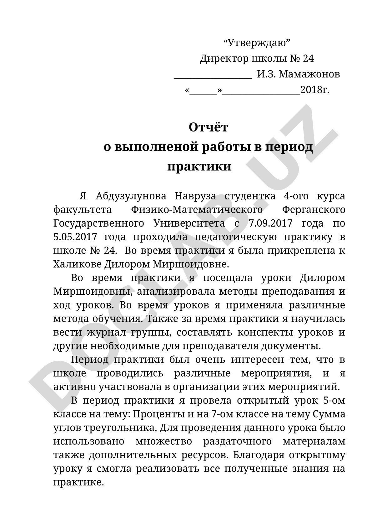 Отчёт о педагогической практике в школе №24