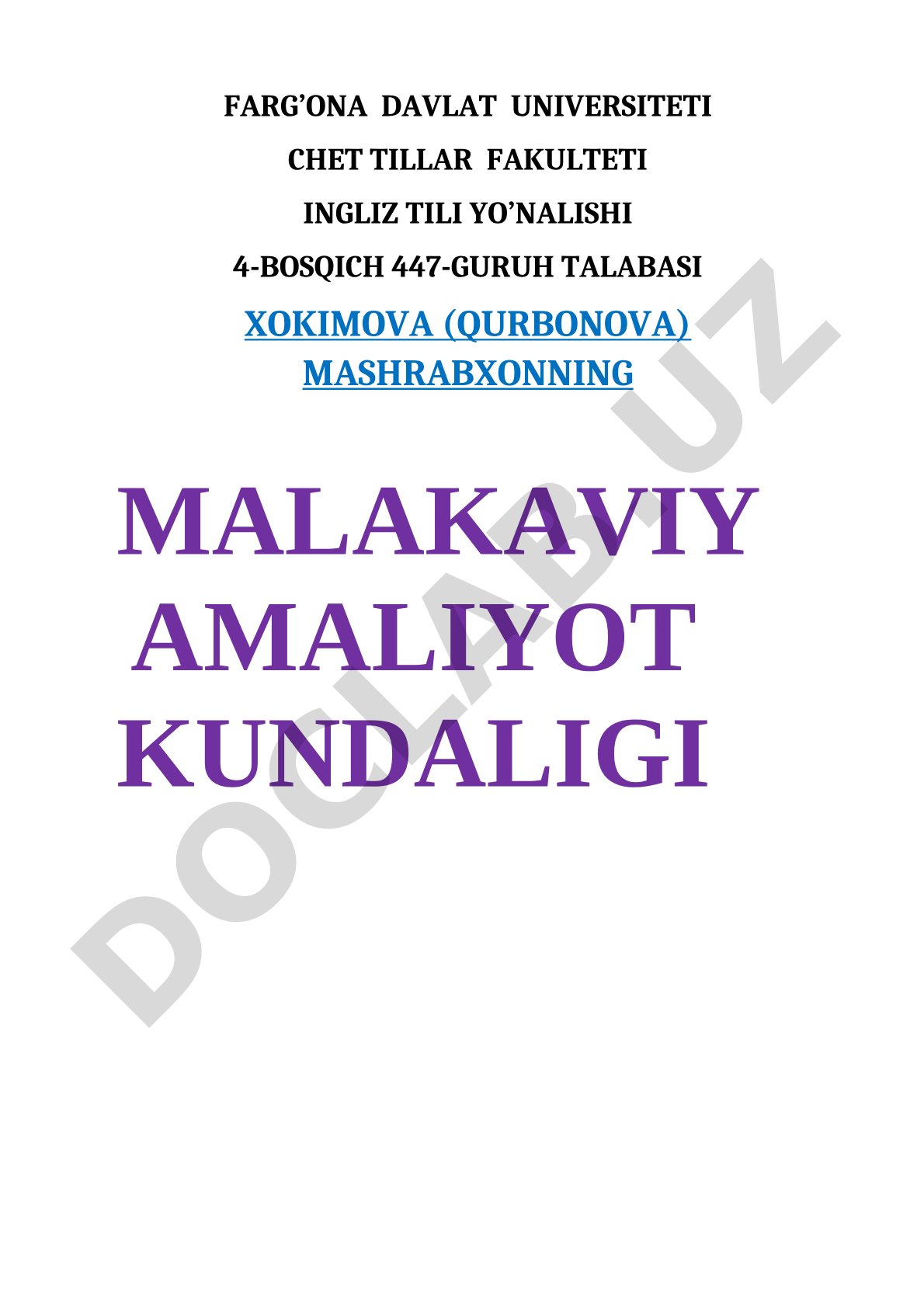 Pedagogik amaliyot hujjatlari to'plami