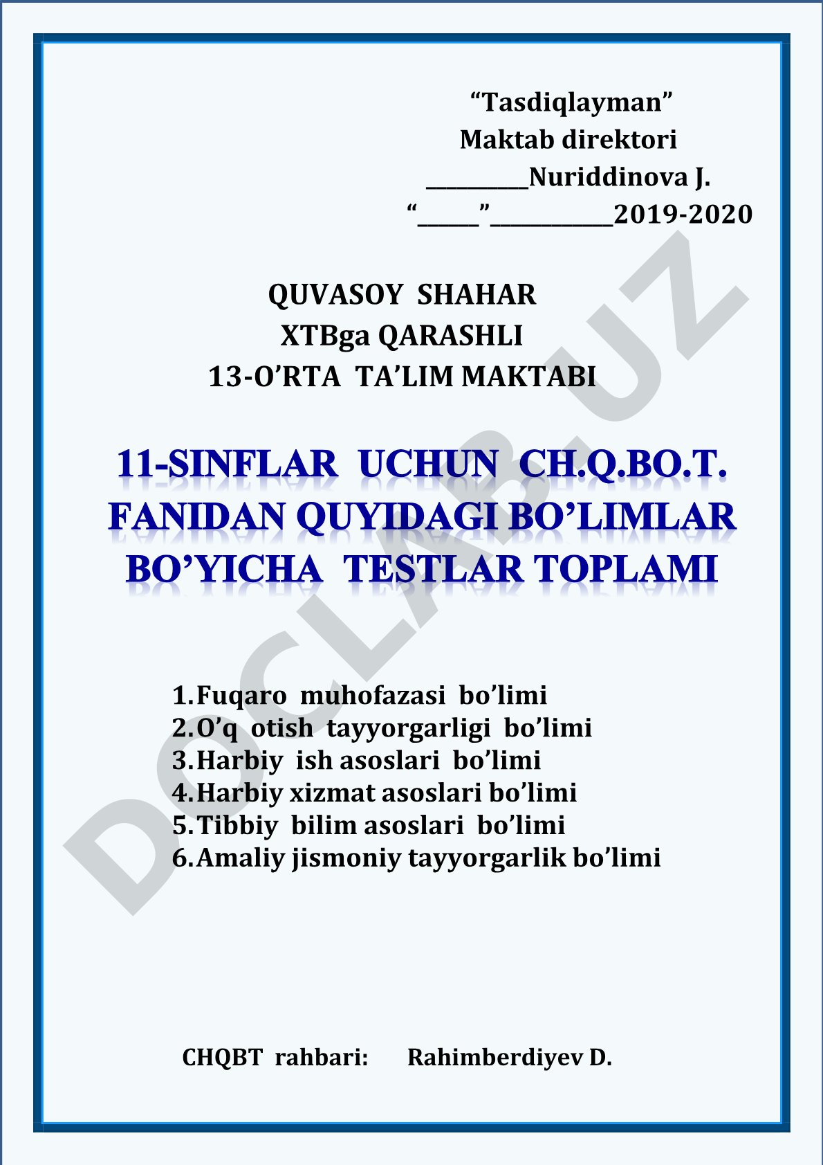 13-o'rta ta'lim maktabi fuqaro muhofazasi bo'limlari