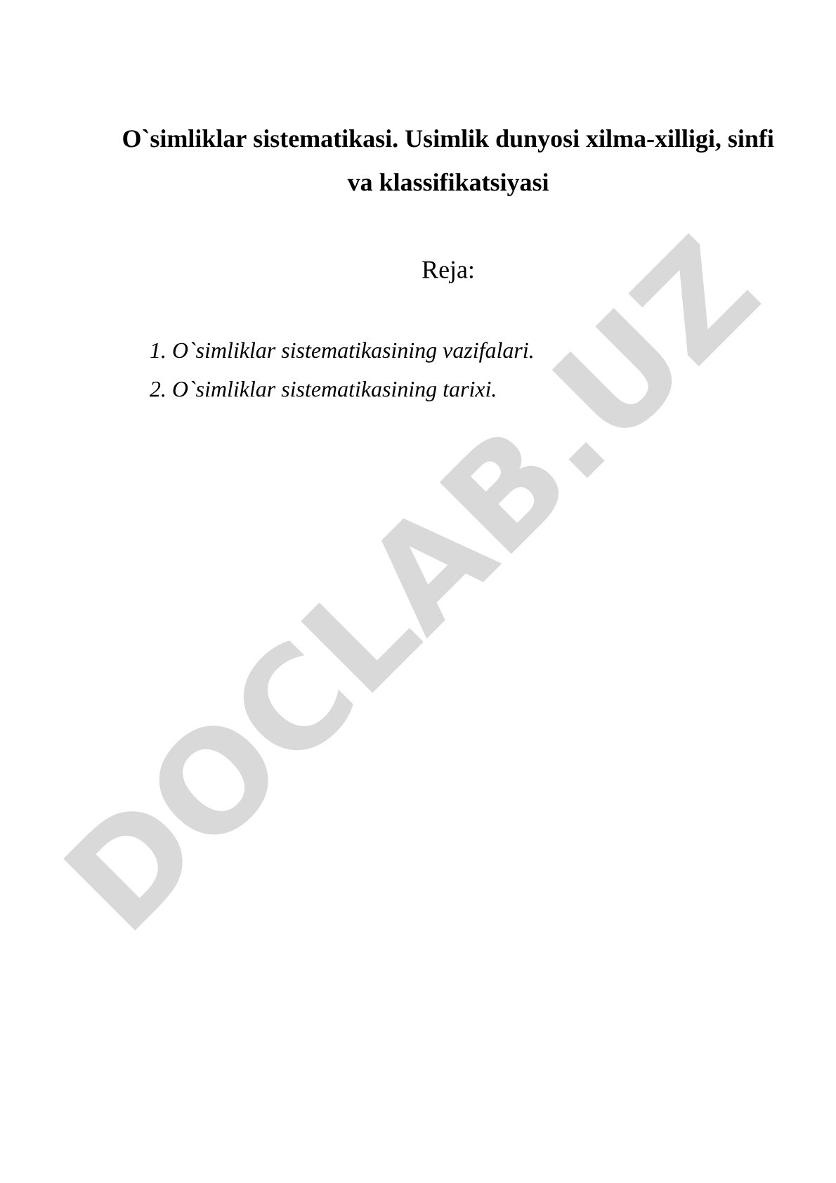 O'simliklar sistematikasi vazifalari va tarixi