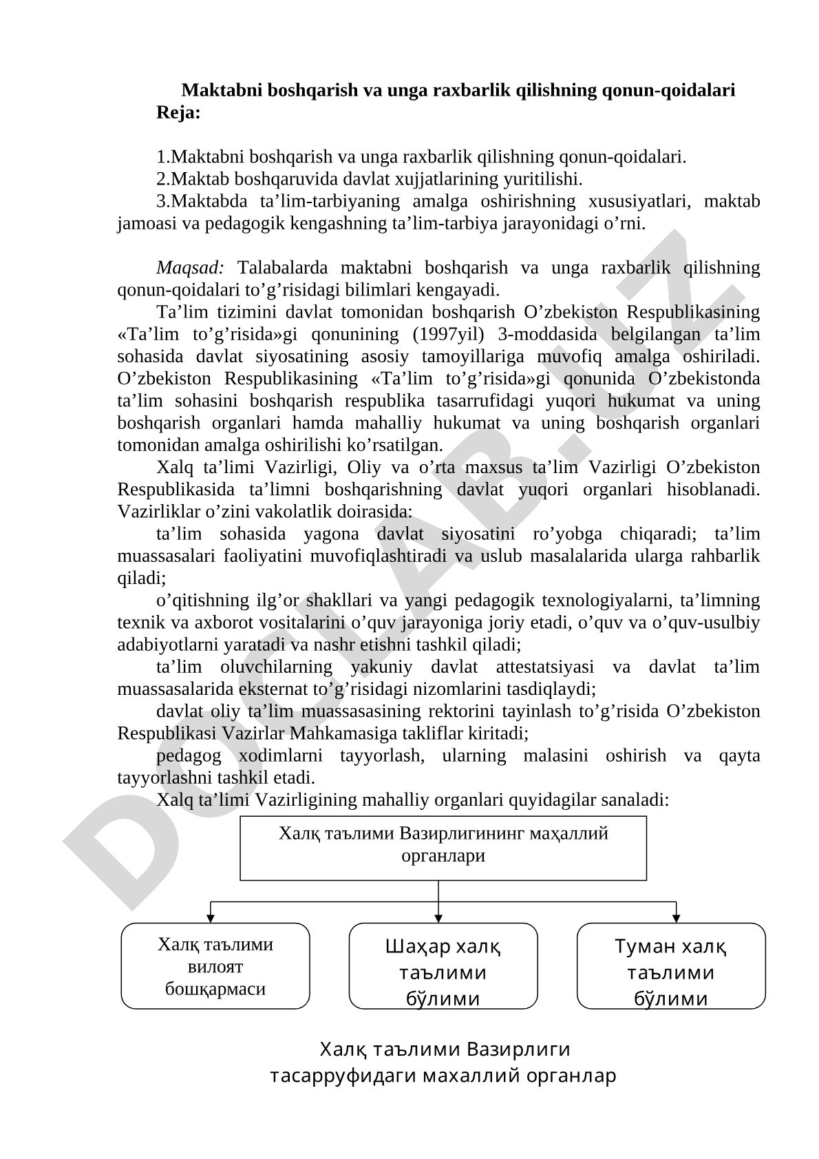 Maktabni boshqarish va unga rahbarlik qilishning qonun-qoidalari