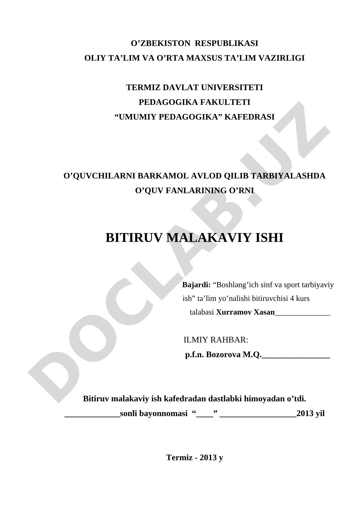 O'quvchilarni barkamol avlod qilib tarbiyalashda o'quv fanlarining o'rni