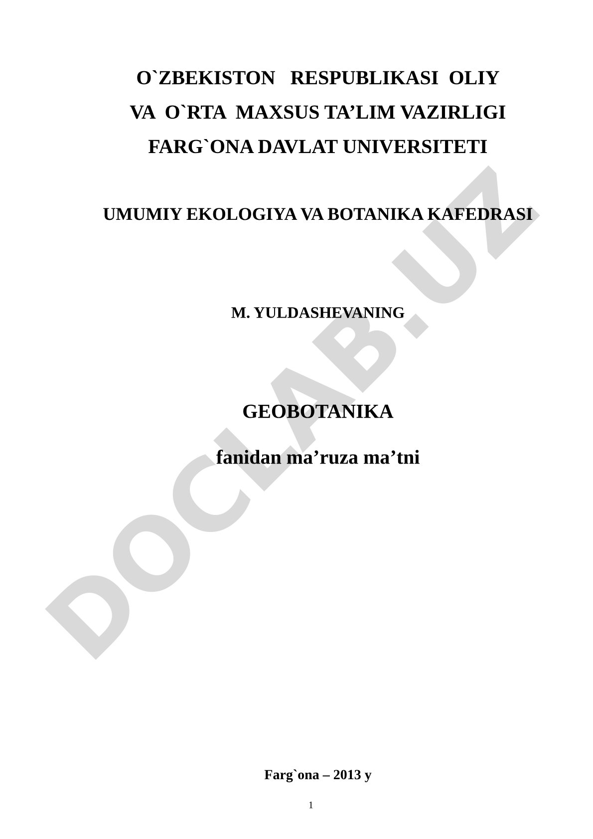 Geobotanika fanidan ma'ruza matni