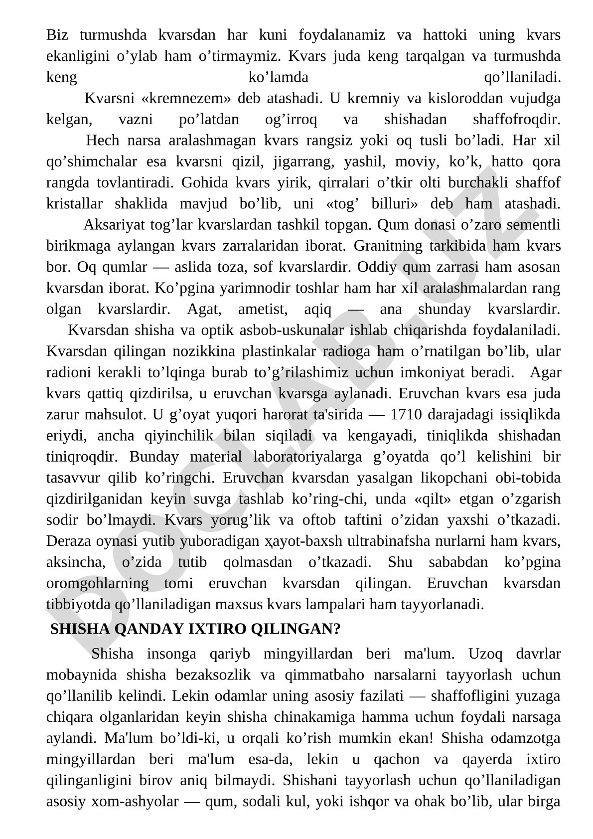 Kvarsning xususiyatlari va qo'llanilishi