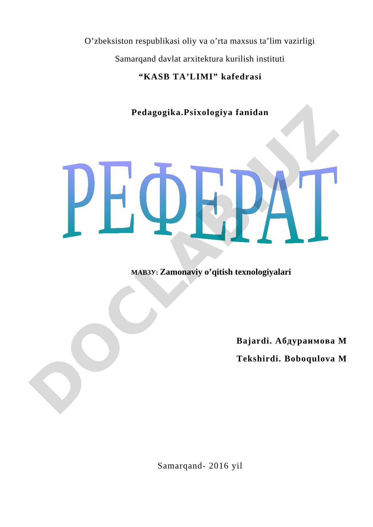Zamonaviy o'qitish texnologiyalari