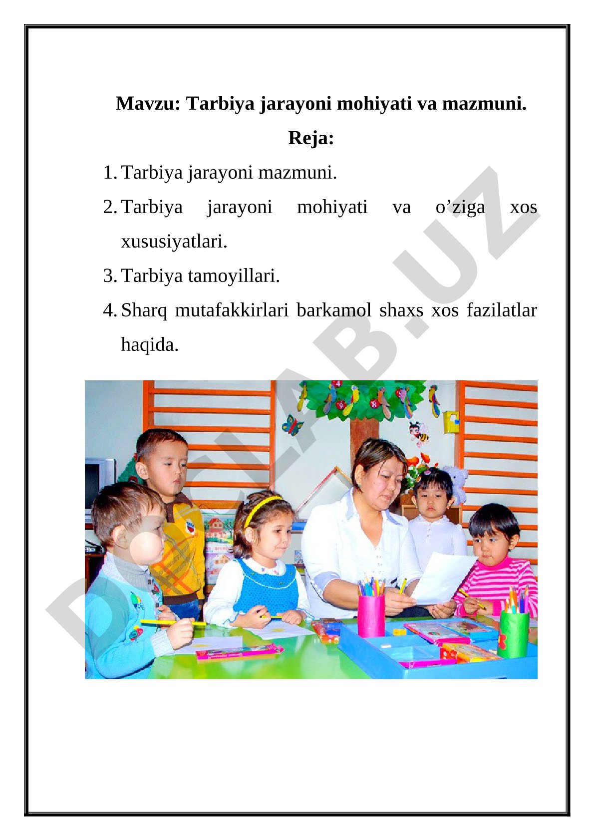 Tarbiya jarayoni mohiyati va mazmuni