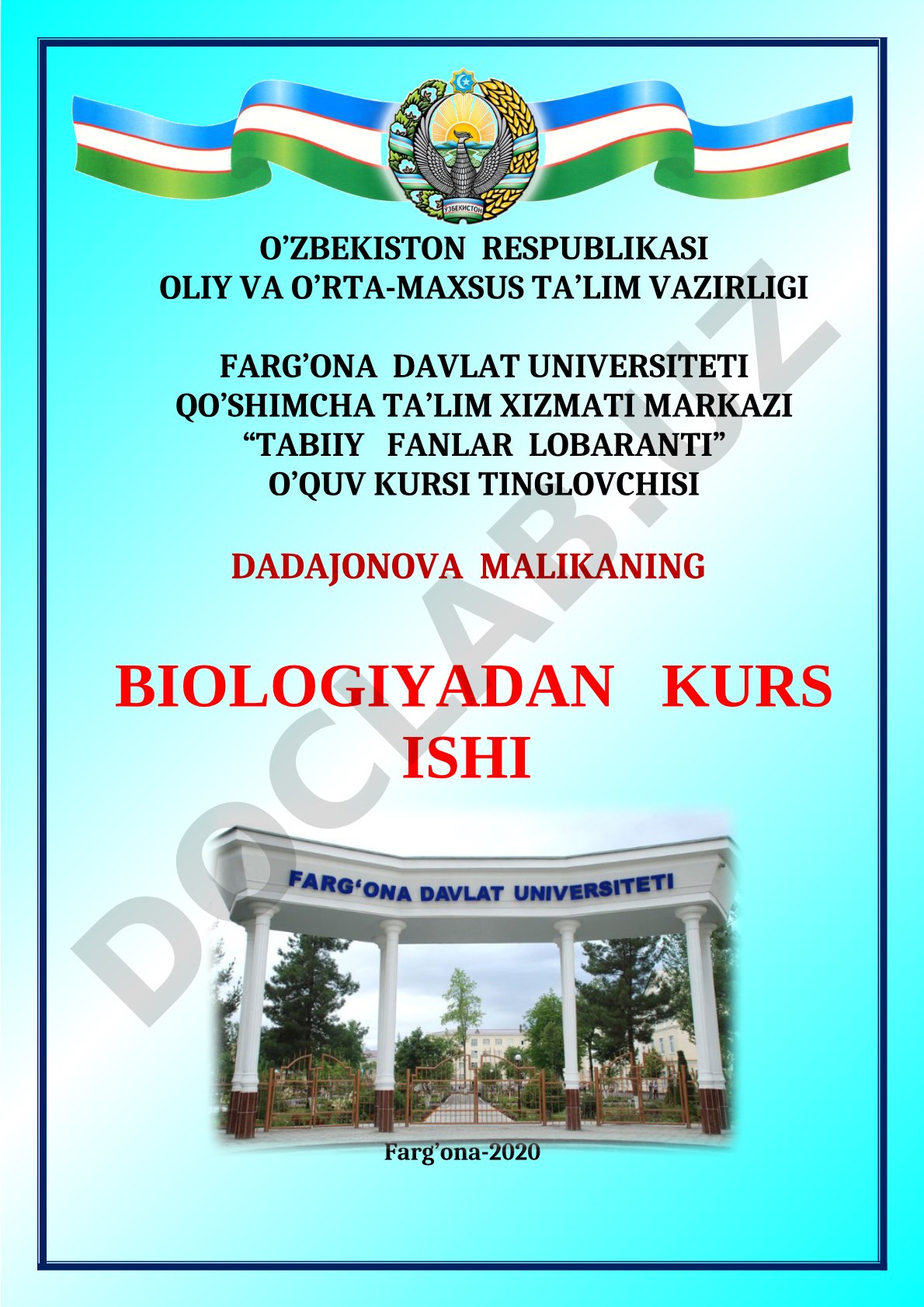 Biologiyadan kurs ishi