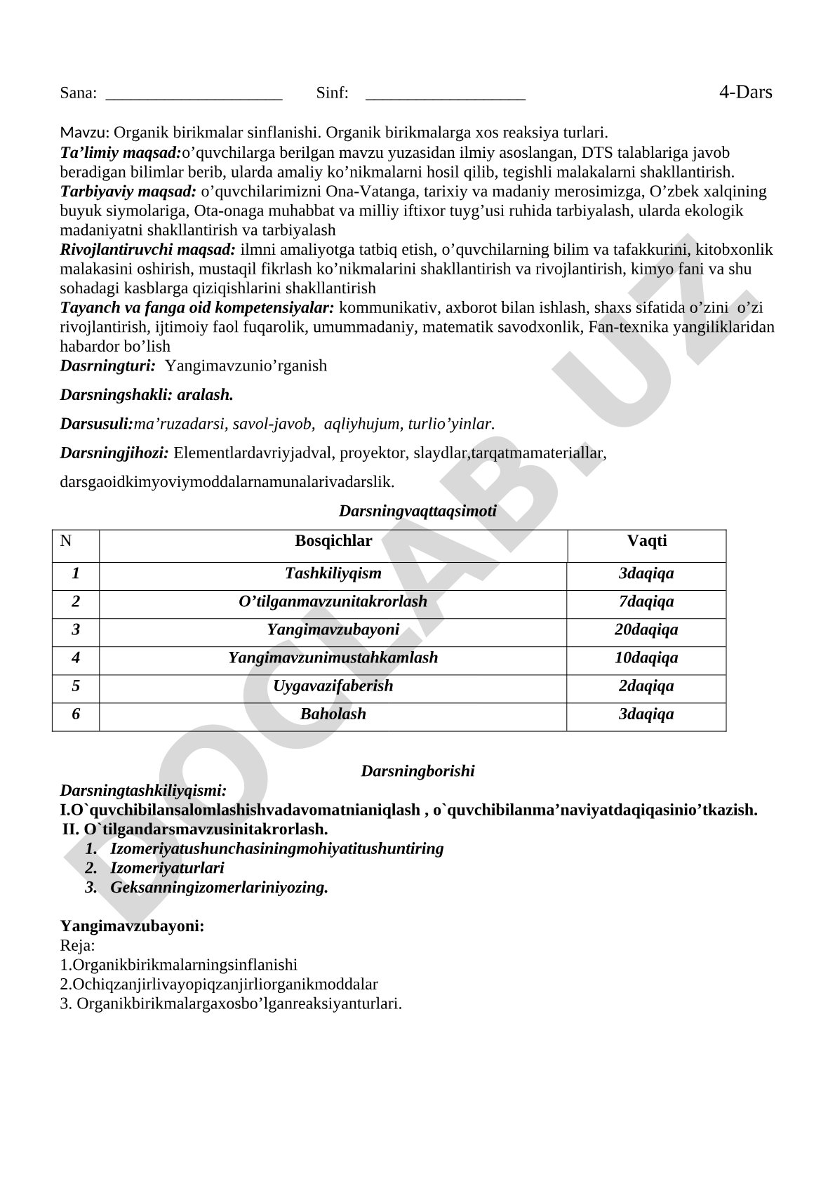 Organik birikmalar sinflanishi va ularga xos reaksiya turlari