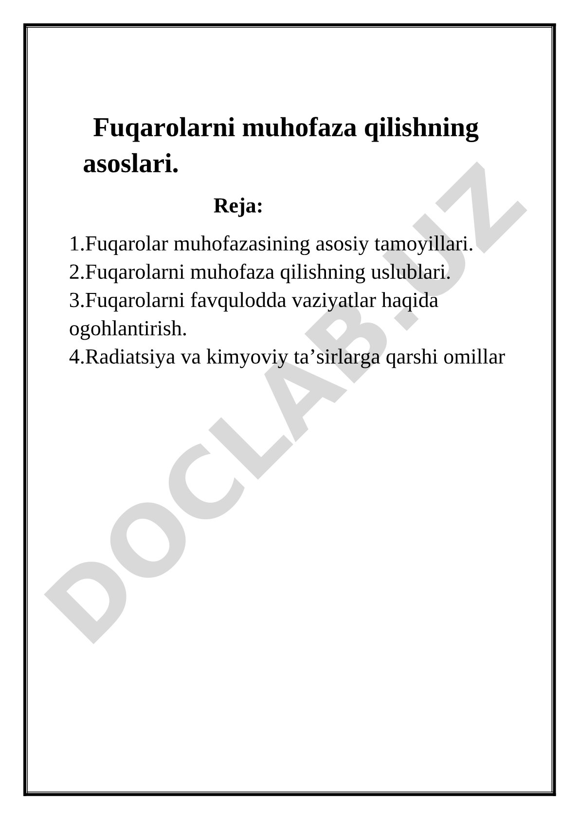Fuqarolarni muhofaza qilishning asoslari