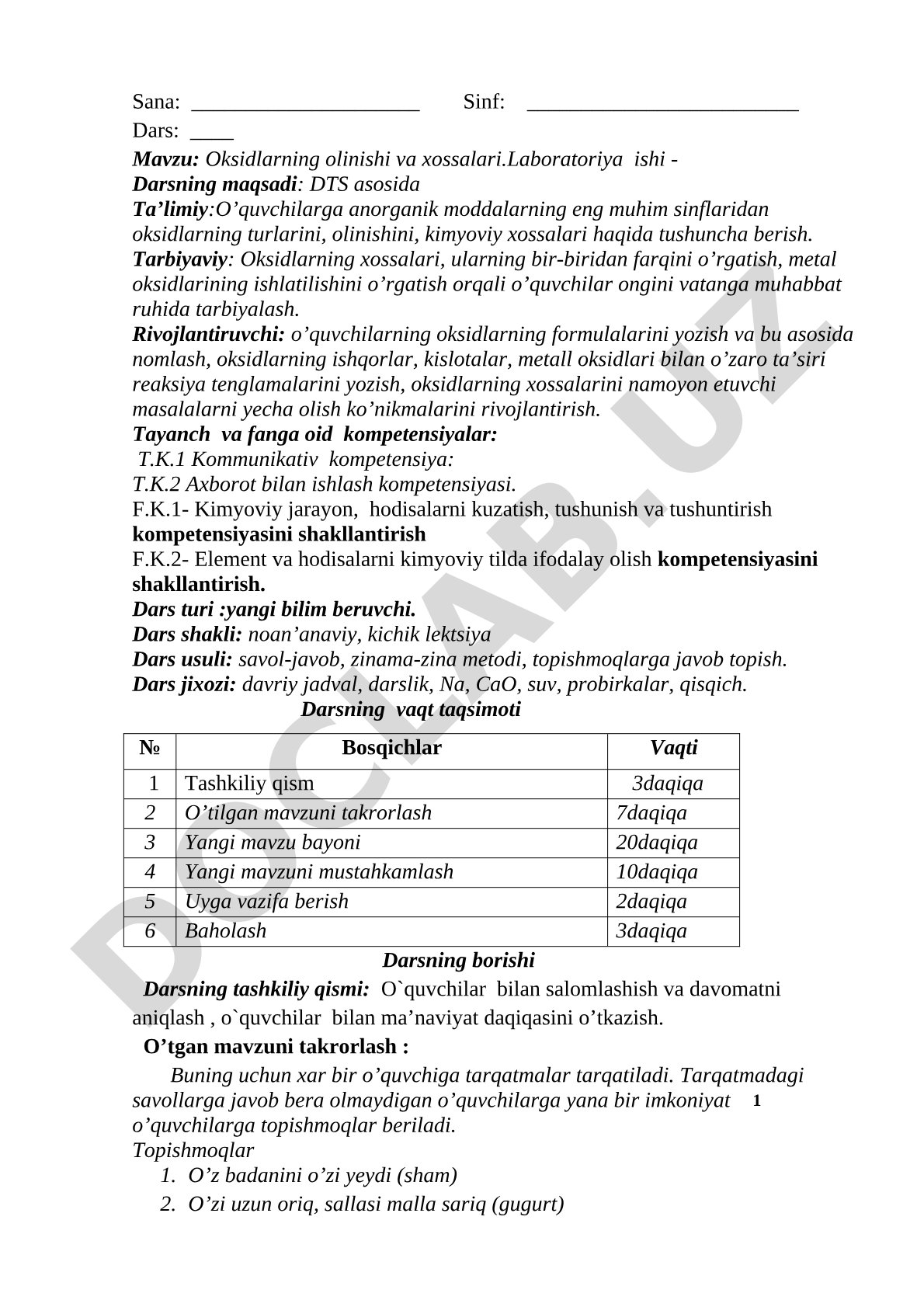 Oksidlarning olinishi va xossalari