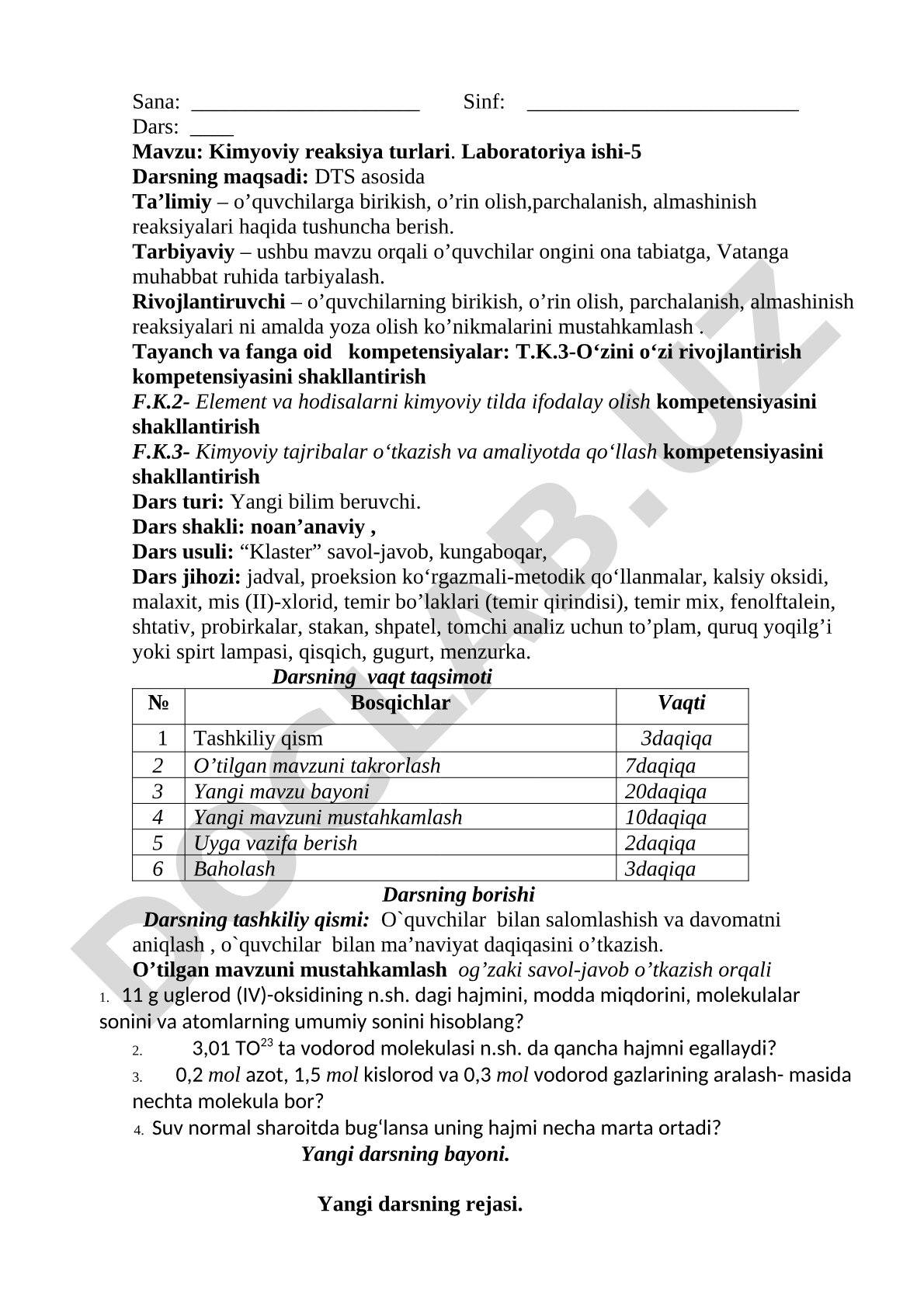 Kimyoviy reaksiya turlari. Laboratoriya ishi-5