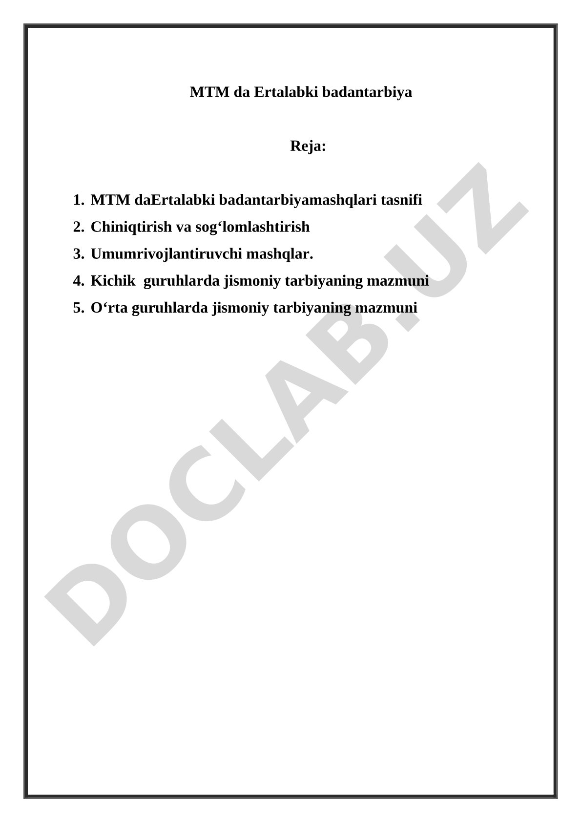 MTM da ertalabki badantarbiya rejasi