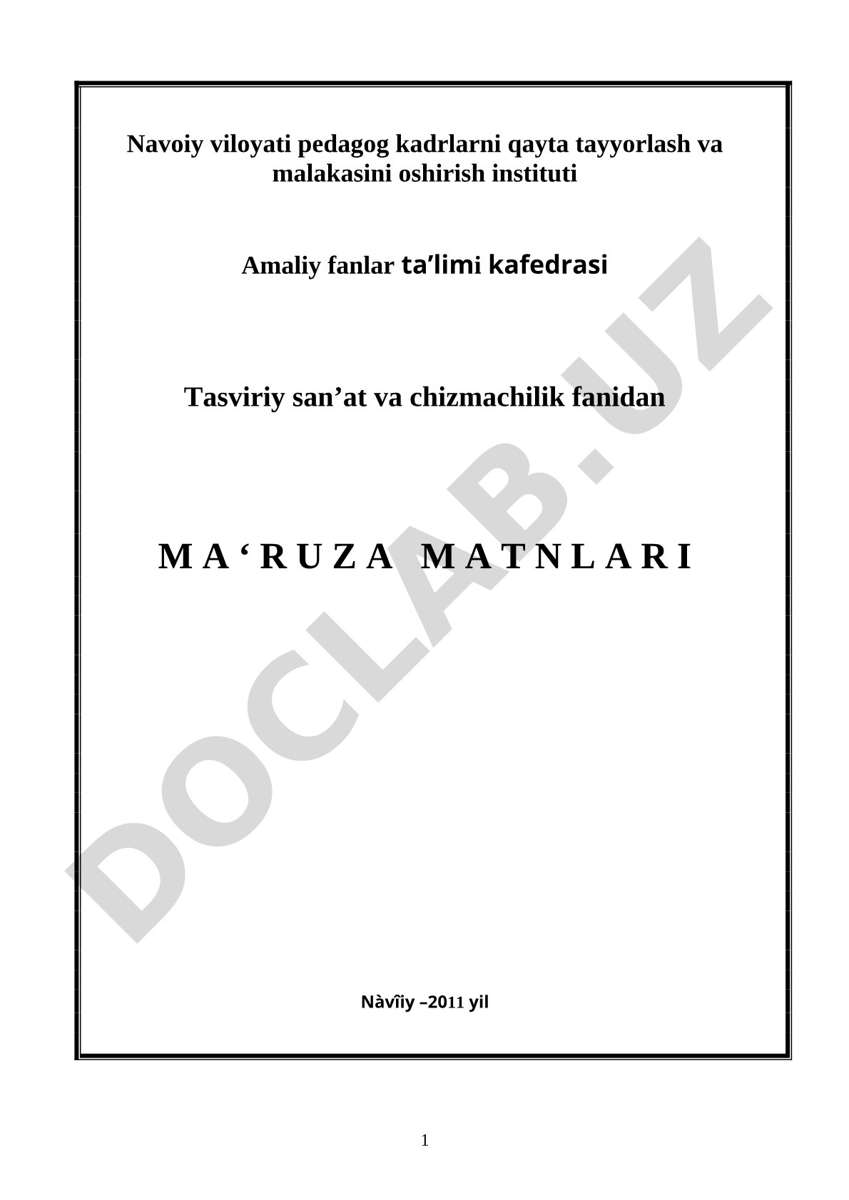 Tasviriy san'at va chizmachilik fanidan ma'ruza matnlari