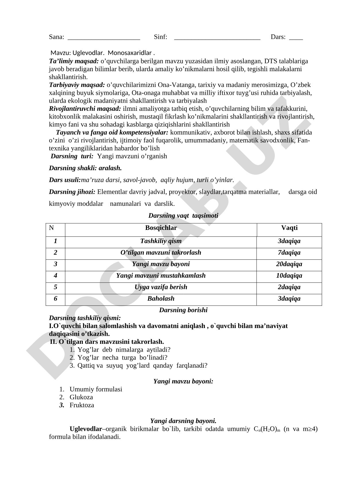 Uglevodlar. Monosaxaridlar