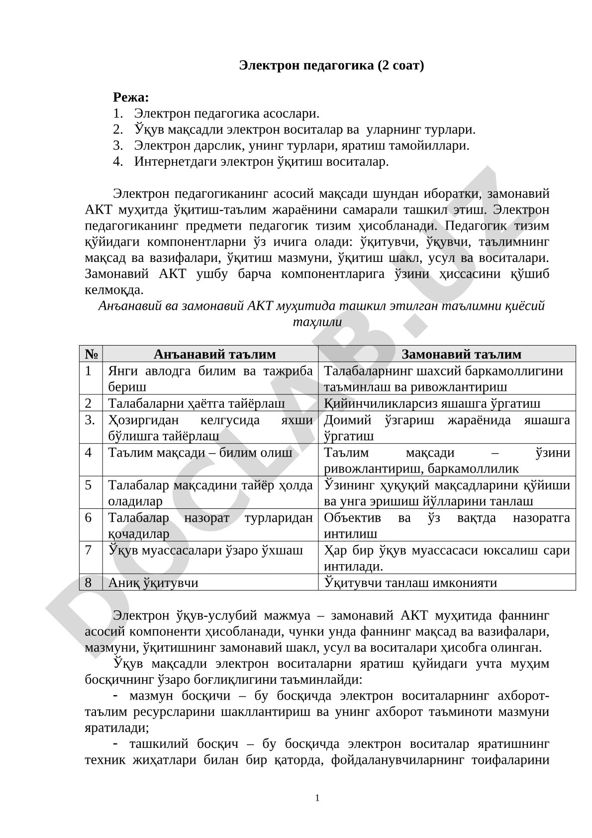 Электрон педагогика асослари