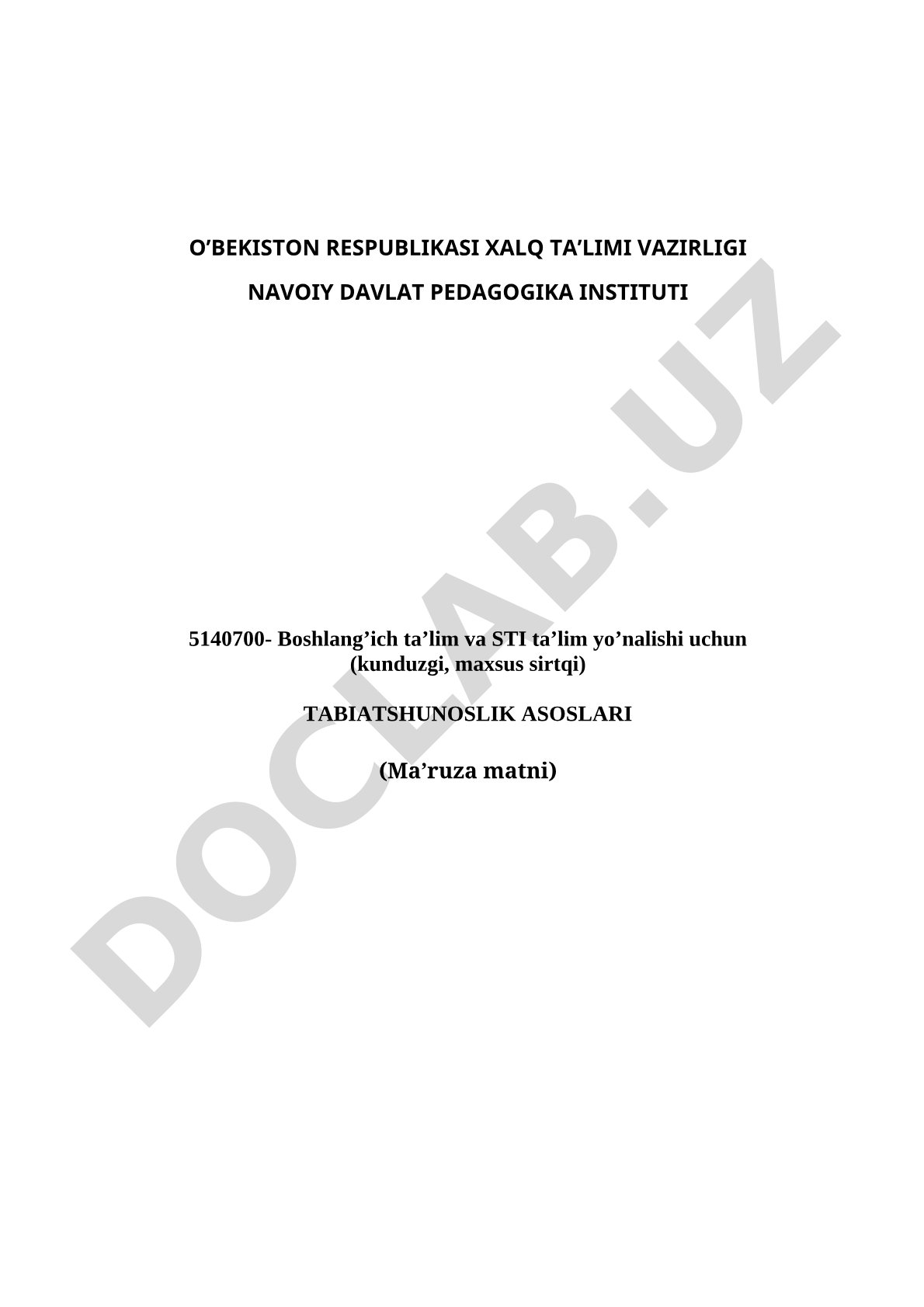 Tabiatshunoslik asoslari (Ma'ruza matni)