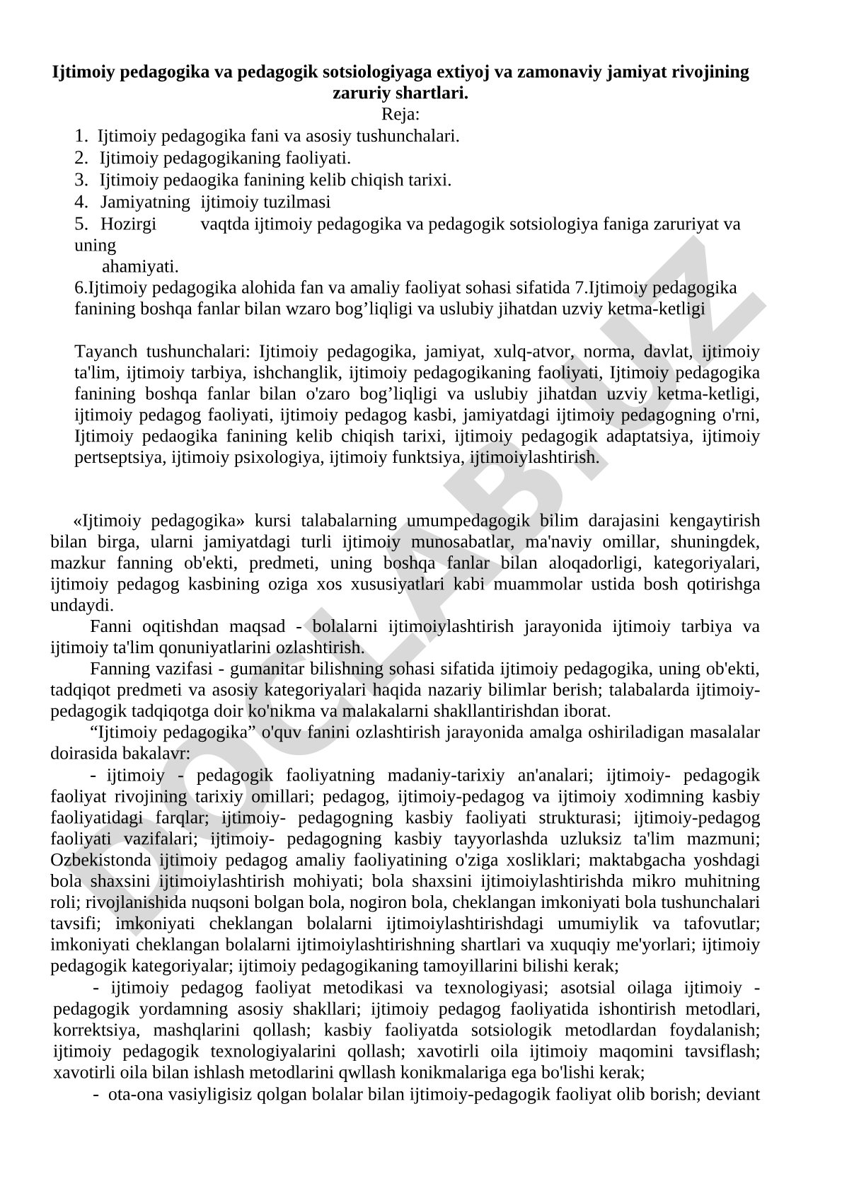 Ijtimoiy pedagogika va pedagogik sotsiologiyaga ehtiyoj va zamonaviy jamiyat rivojining zaruriy shartlari