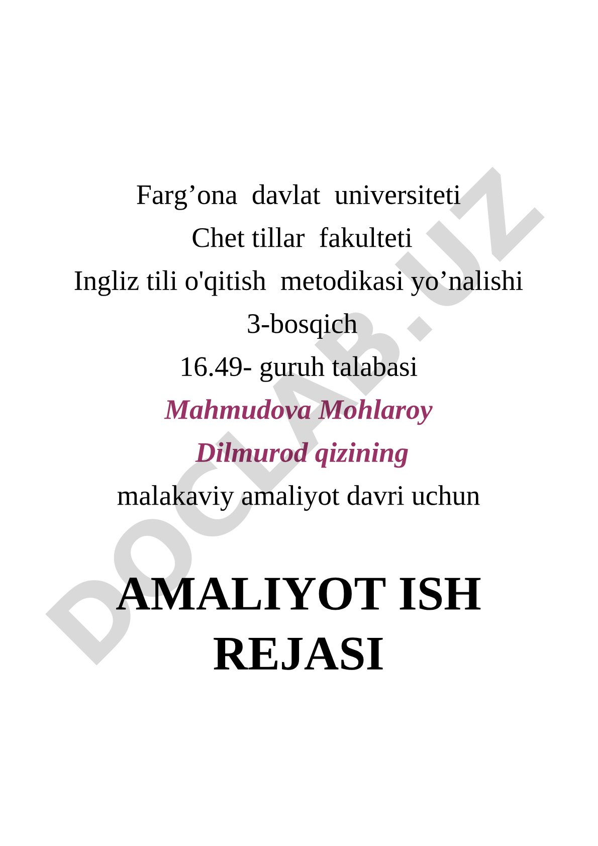 Amaliyot ish rejasi