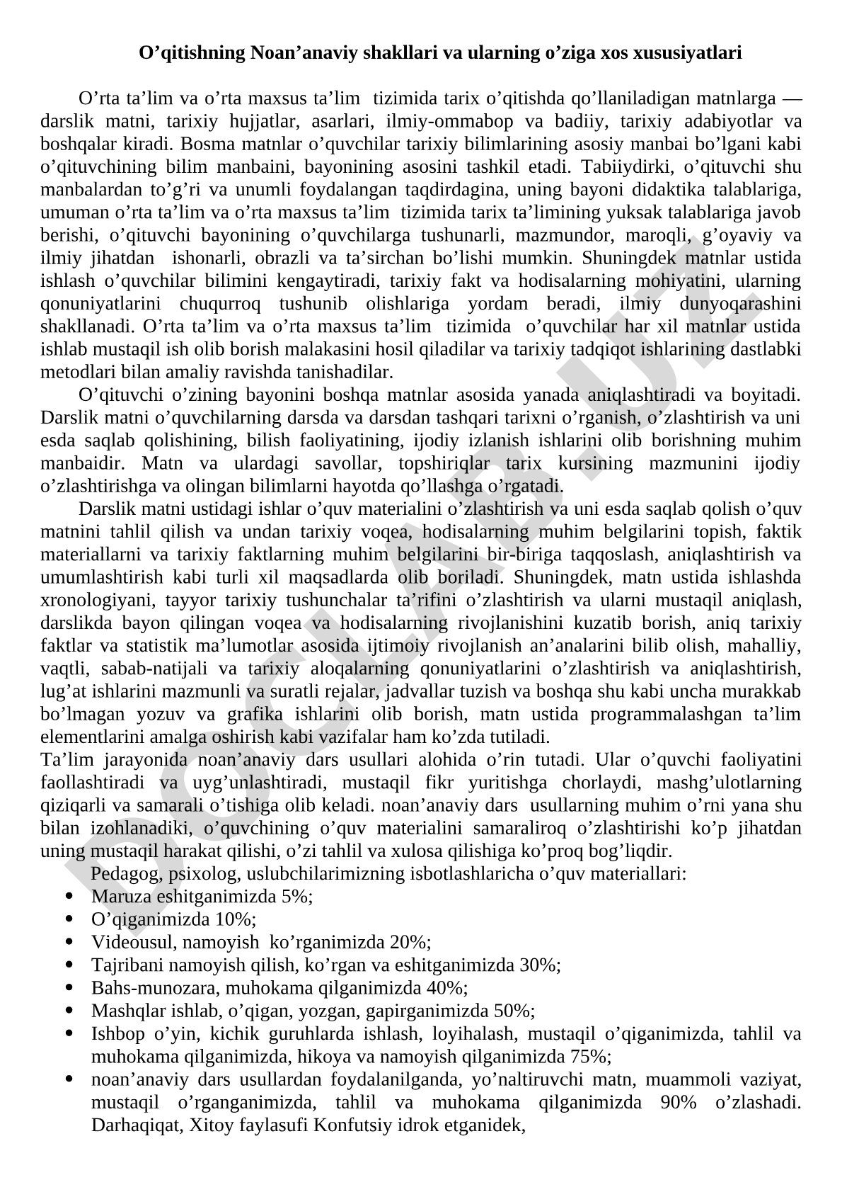O'qitishning Noan'anaviy shakllari va ularning o'ziga xos xususiyatlari