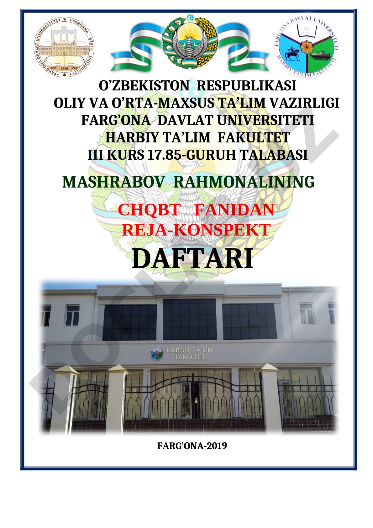 Harbiy ta'lim fanidan reja-konspekt