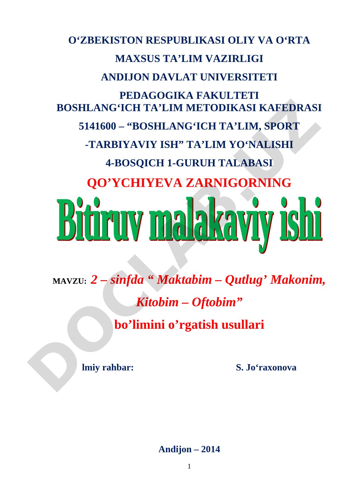 2-sinfda 'Maktabim – Qutlug' Makonim, Kitobim – Oftobim' bo'limini o'rgatish usullari