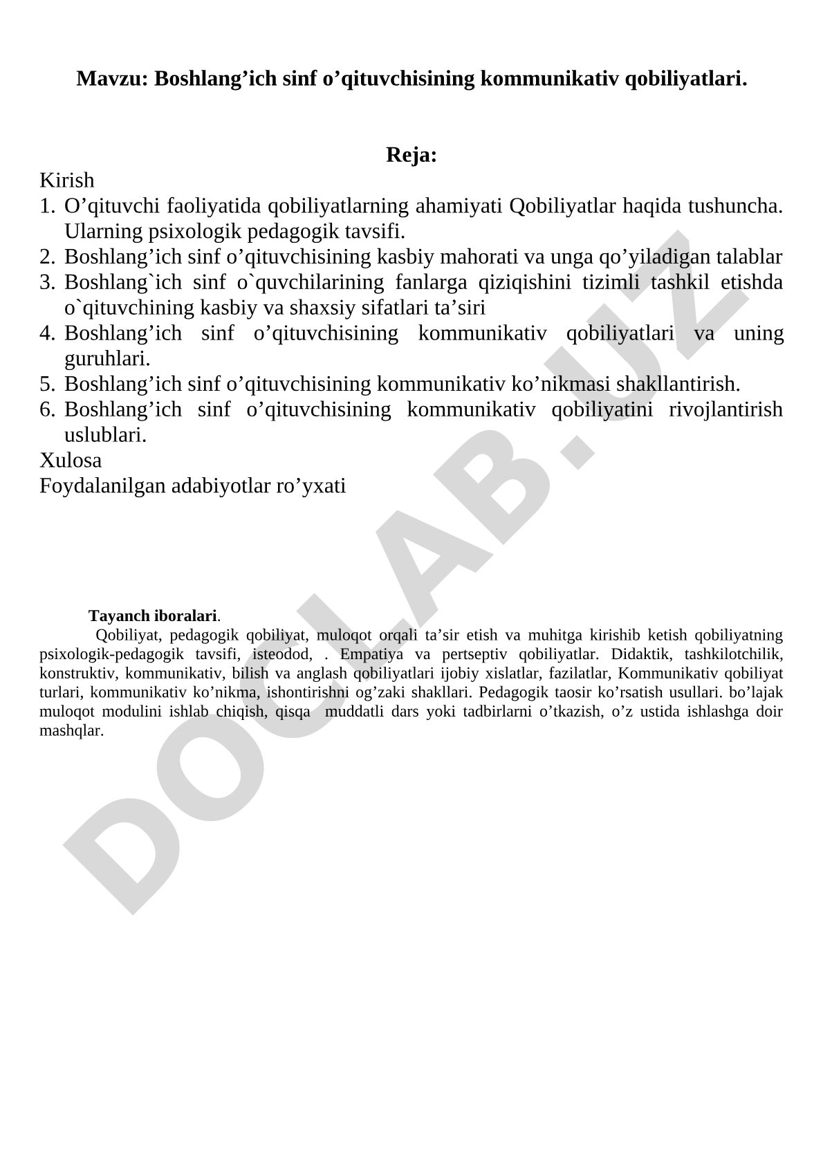 Boshlang’ich sinf o’qituvchisining kommunikativ qobiliyatlari