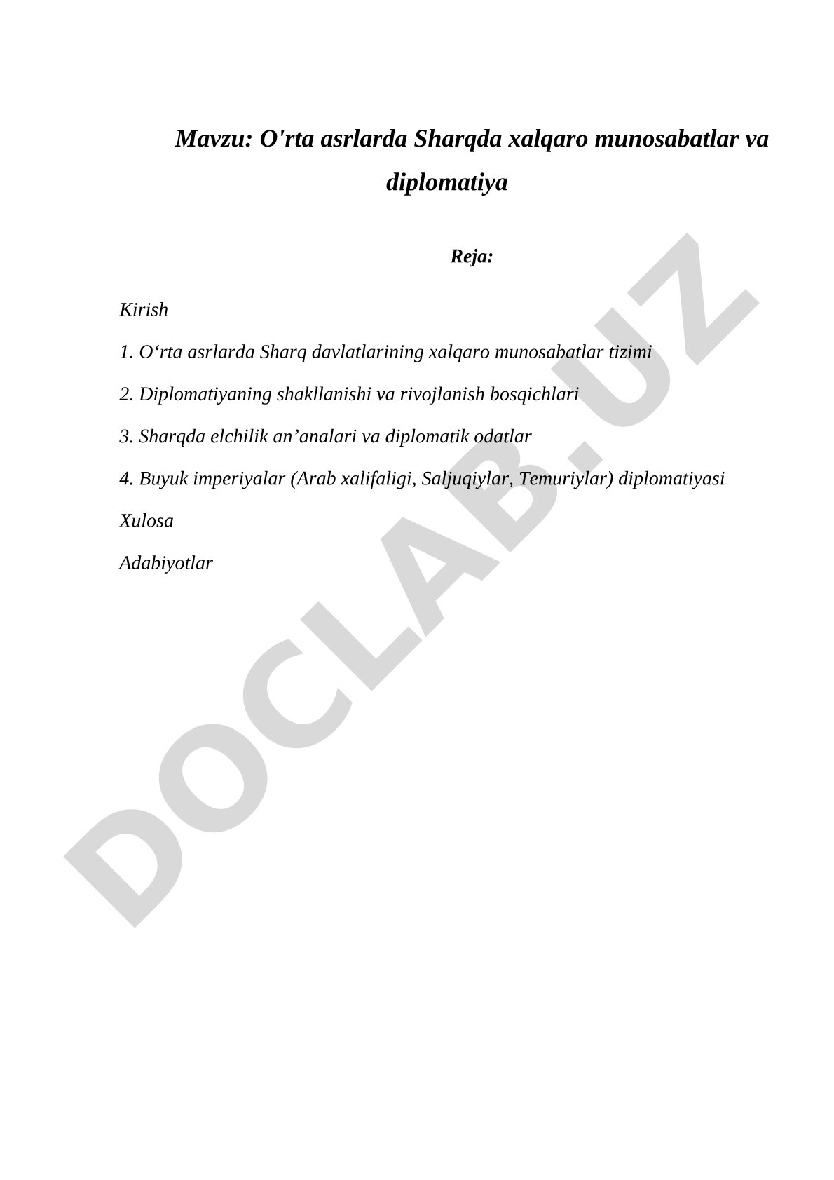 O'rta asrlarda Sharqda xalqaro munosabatlar va diplomatiya