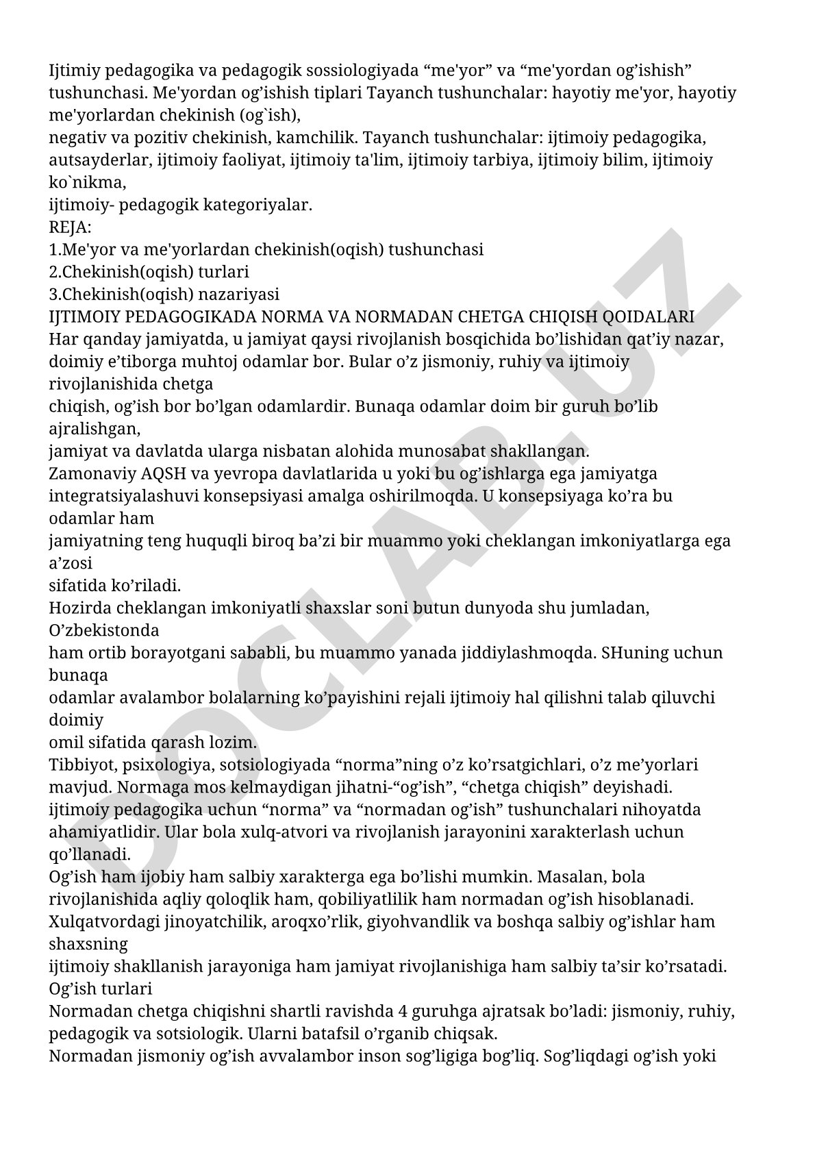 Ijtimoiy pedagogikada me'yor va me'yordan og'ishish tushunchasi