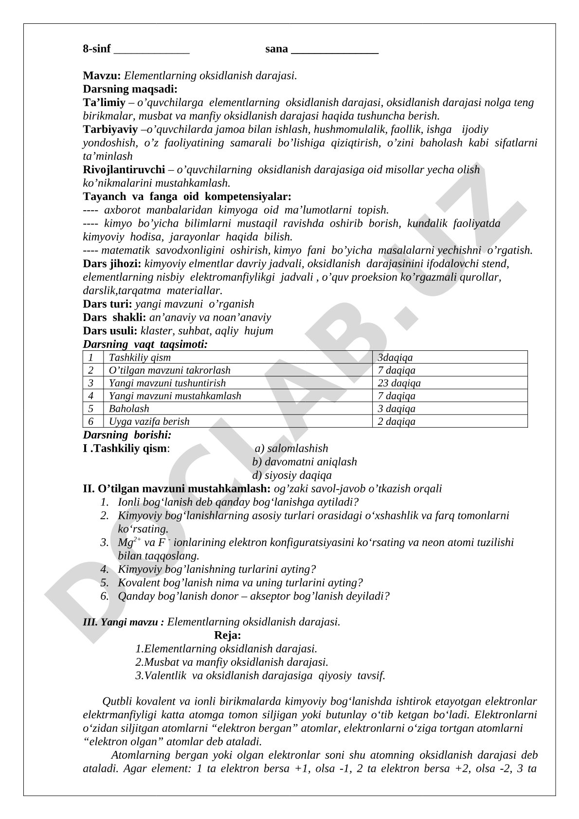 Elementlarning oksidlanish darajasi