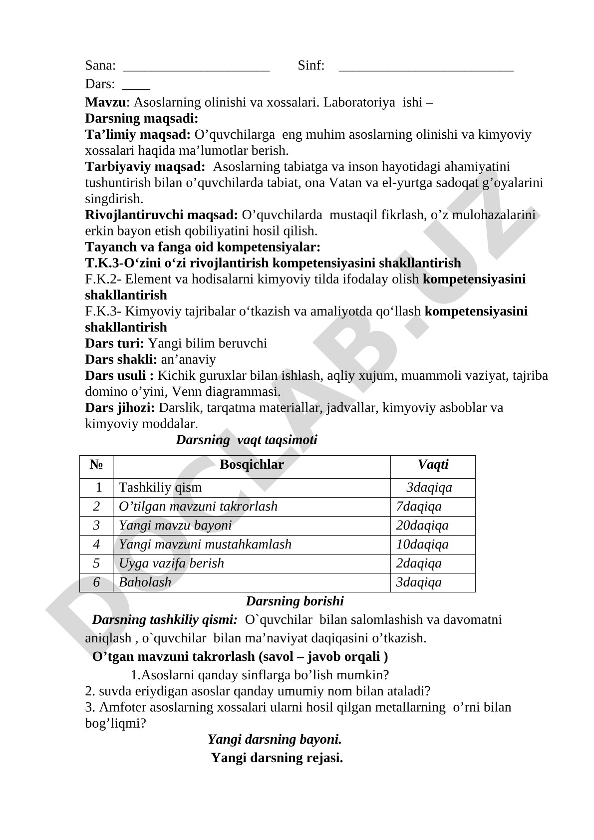 Asoslarning olinishi va xossalari