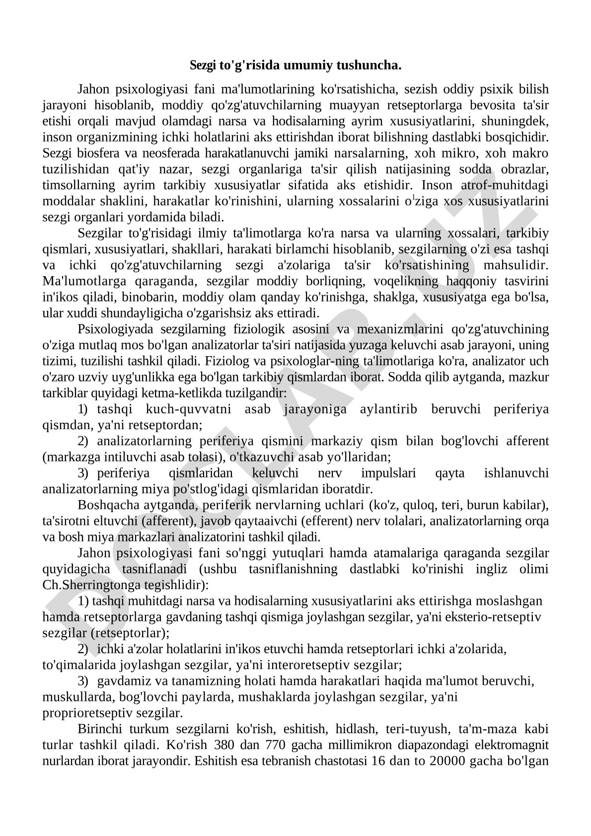 Sezgi to'g'risida umumiy tushuncha