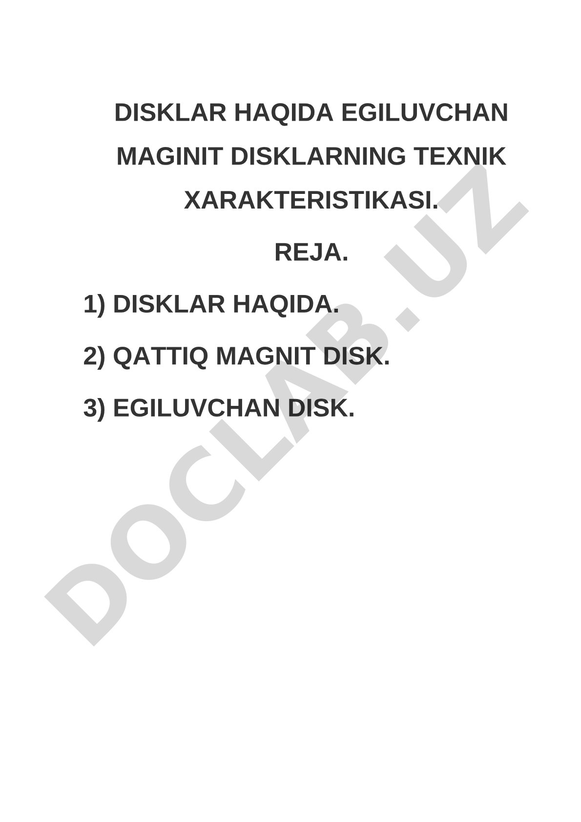 Diskalar haqida egiluvchan magnit disklarning texnik xarakteristikasi