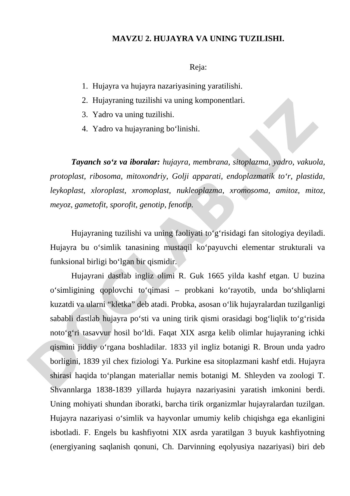 Hujayra va uning tuzilishi