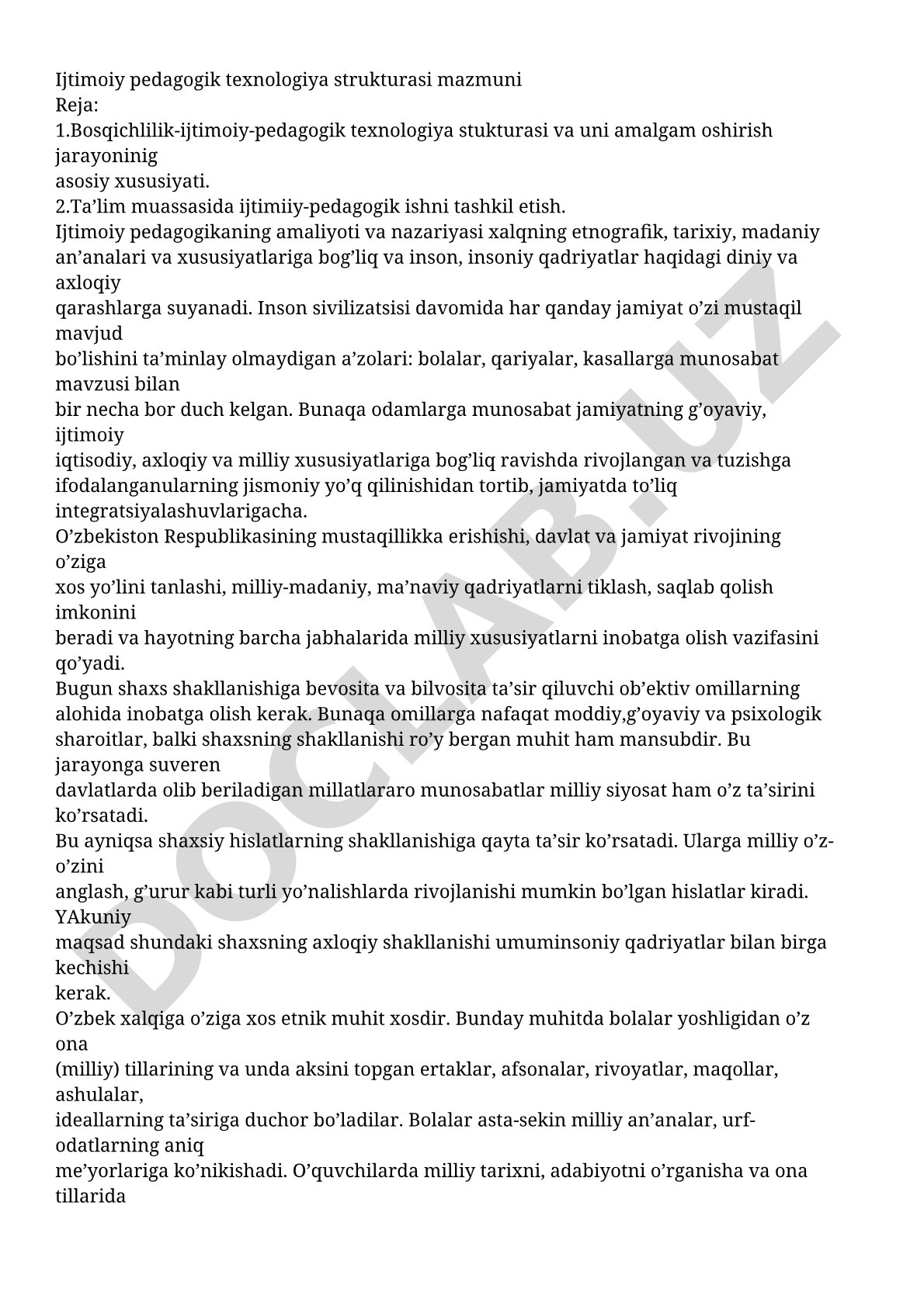 Ijtimoiy pedagogik texnologiya strukturasi mazmuni