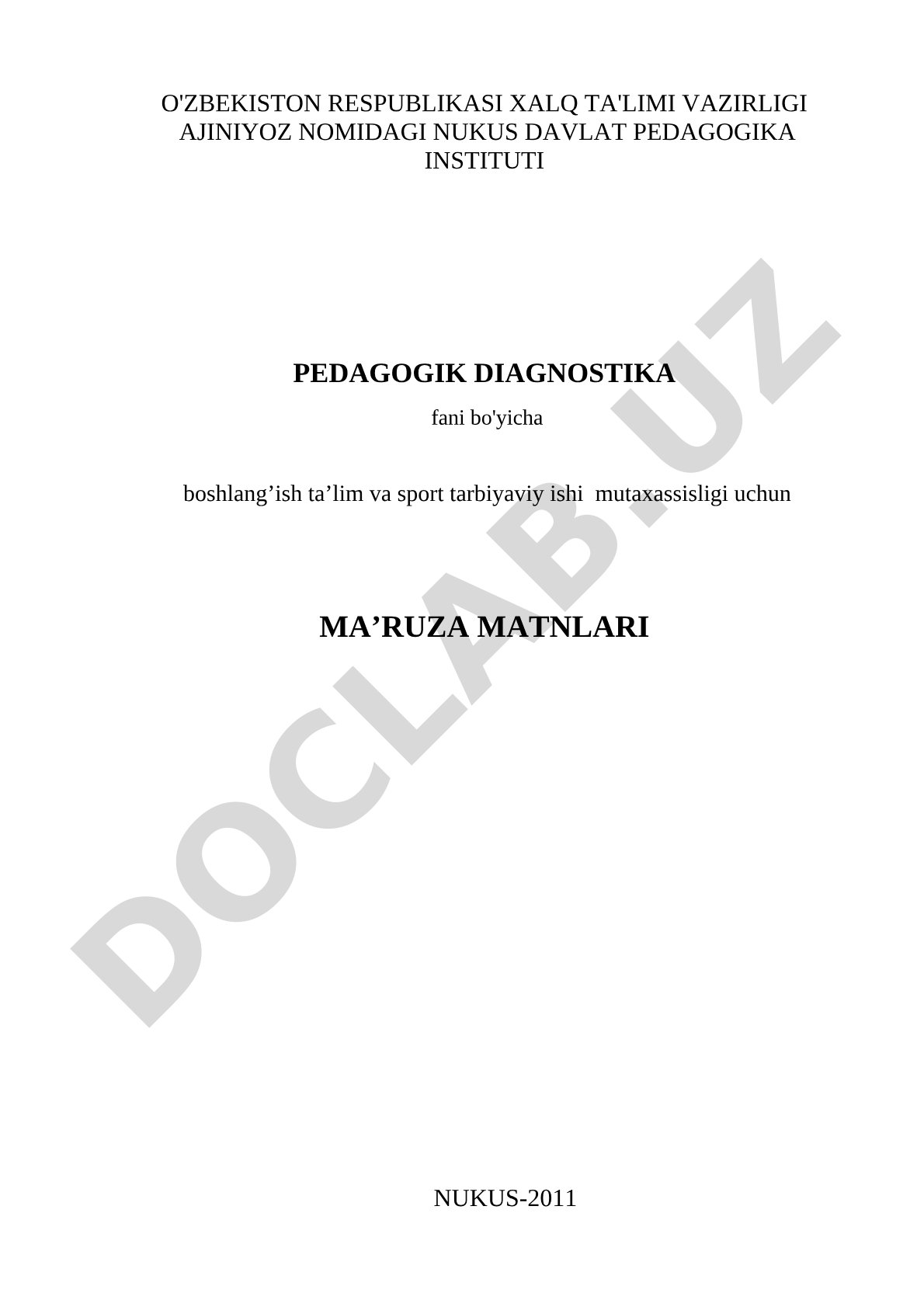 Pedagogik diagnostika fanining mazmun-mohiyati, maqsadi va vazifalari
