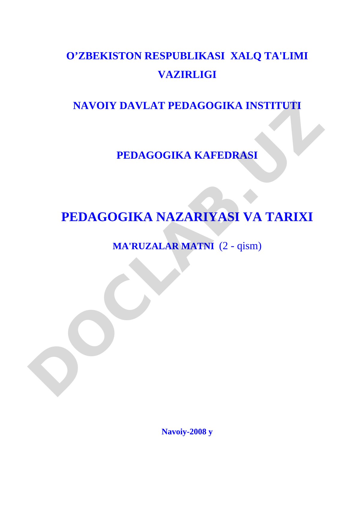 Pedagogika nazariyasi va tarixi ma'ruzalar matni (2-qism)