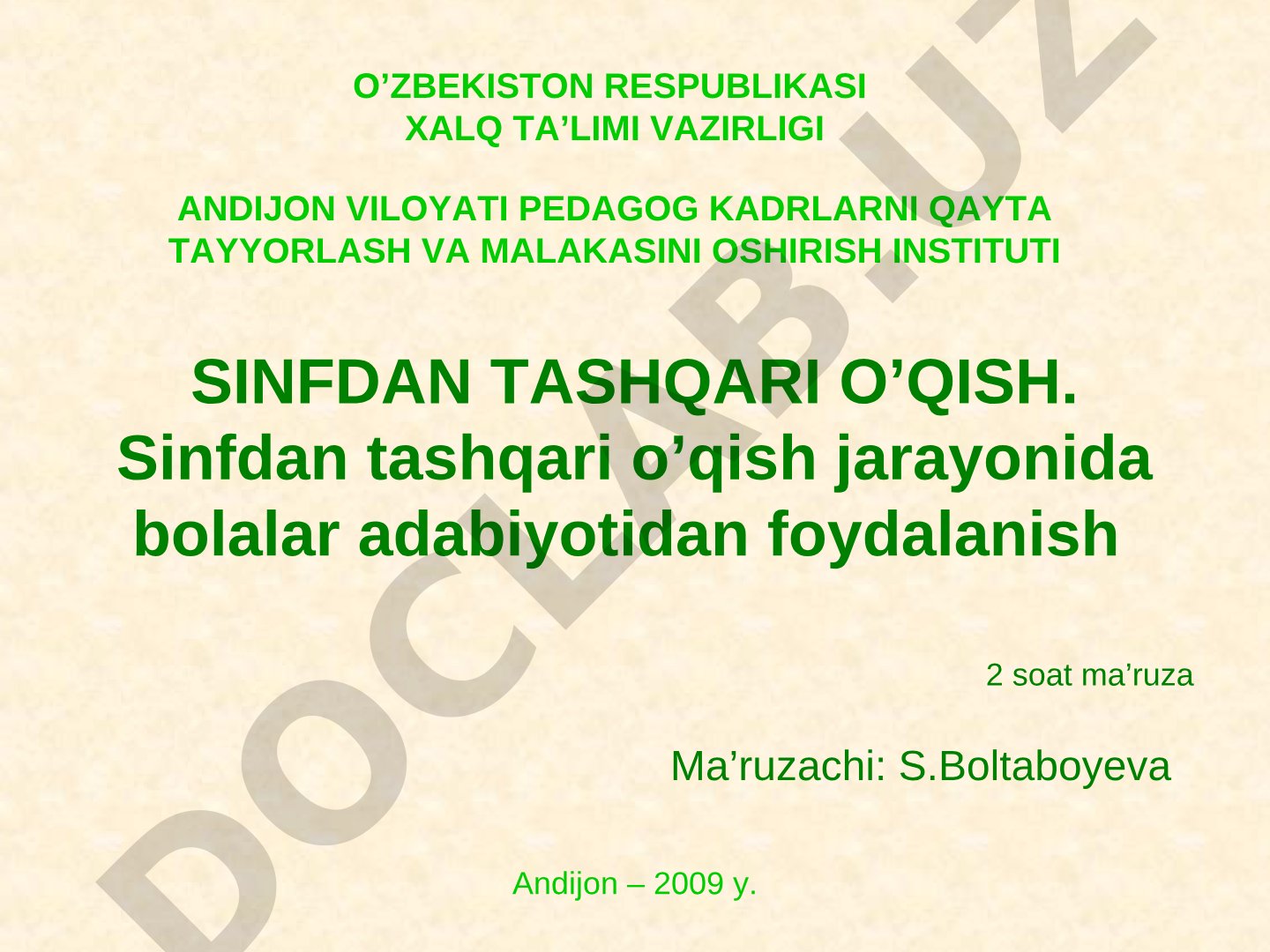 Sinfdan tashqari o'qish jarayonida bolalar adabiyotidan foydalanish