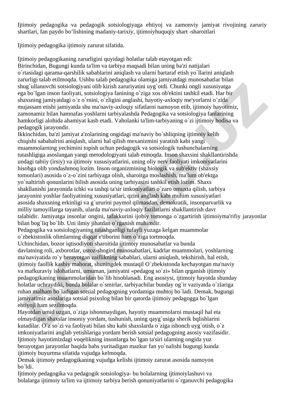 Ijtimoiy pedagogika va pedagogik sotsiologiyaga ehtiyoj va zamonaviy jamiyat rivojining zaruriy shartlari