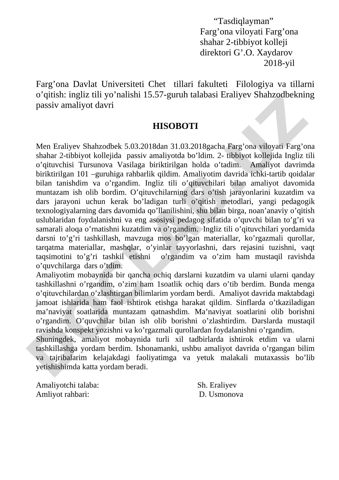 Passiv amaliyot davri hisoboti