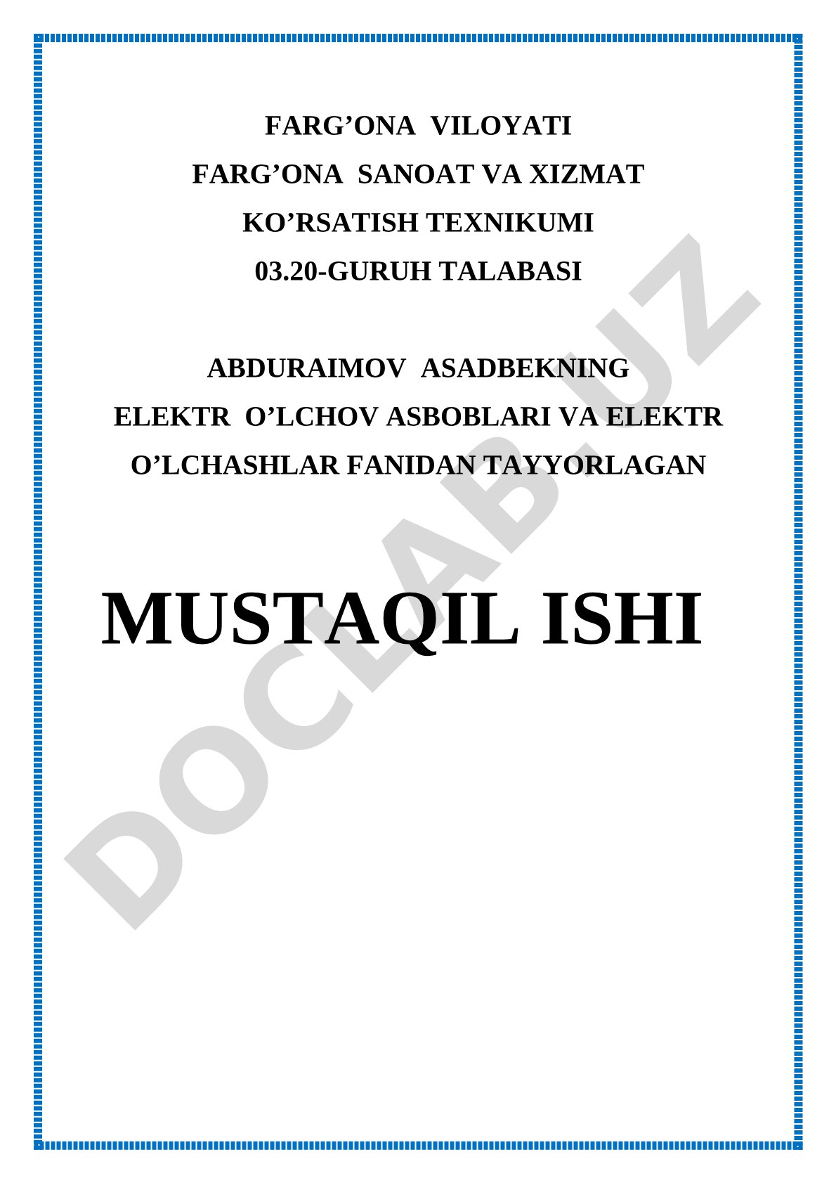 Elektr o'lchov asboblari va elektr o'lchashlar fanidan mustaqil ish